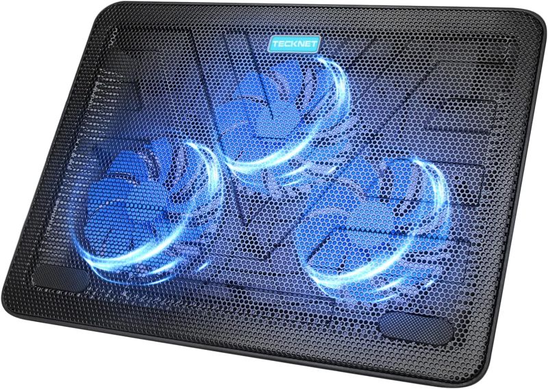 Photo 1 of TECKNET Laptop Cooling Pad, Portable Slim Quiet USB Powered Laptop Notebook Cooler Cooling Pad Stand Chill Mat with 3 Blue LED Fans, Fits 12-17 Inches (Black)
