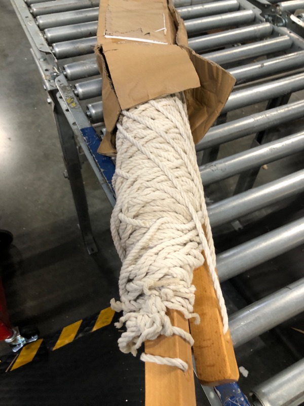 Photo 1 of 12ft Double Hammocks, Handwoven Traditional Cotton Rope Hammock with Hardwood Spreader Bar, Chains and Hooks for Indoor Outdoor, Max 450 lbs Capacity (Beige, Full) Beige Full