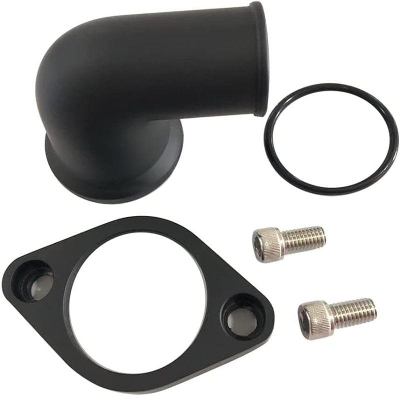 Photo 1 of 1 SET SHLPDFM BLACK Chevy Water Neck 90° Swivel Polished aluminum Water Neck Thermostat Housing Compatible with SBC BBC CHEVY 327 350 396 454 Engines
