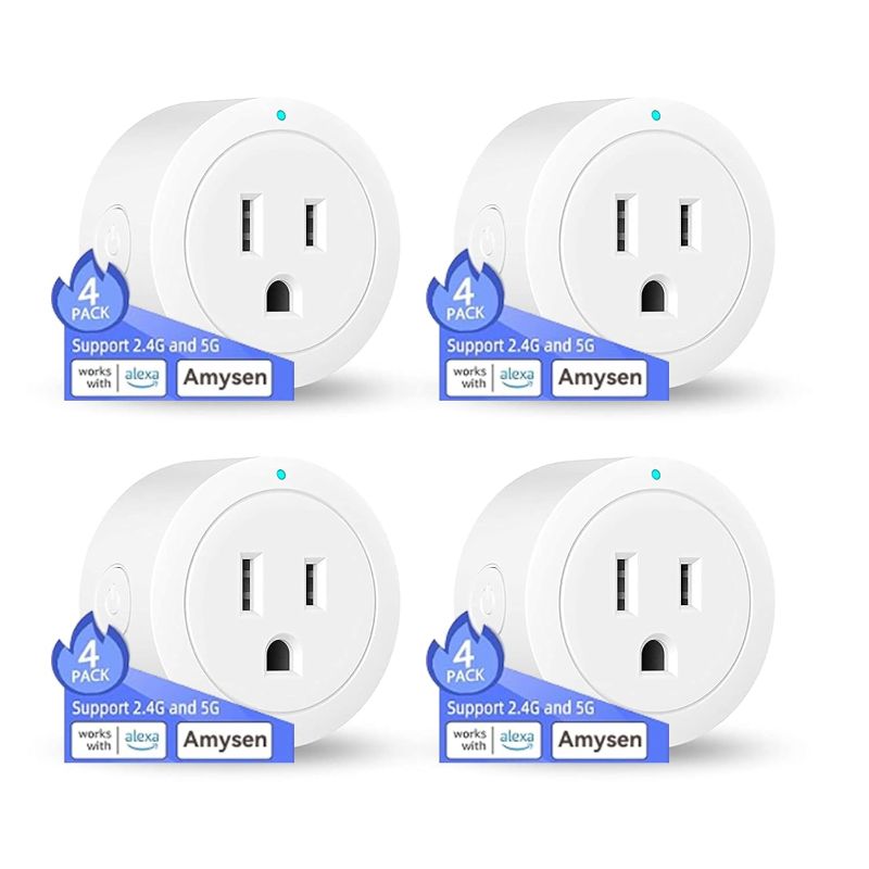 Photo 1 of Amysen Smart Plug ,Compatible with Alexa Only ,Smart Outlet Bluetooth Mesh,Simple Setup with One Voice Command , Remote Control and Voice Control, ETL & FCC Certified, 4 Pack
