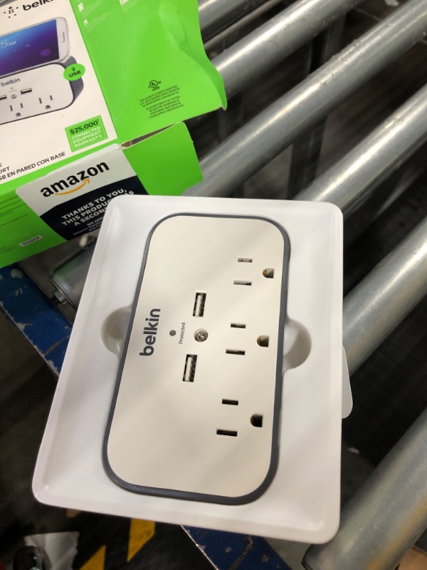 Photo 3 of Belkin Wall Surge Protector - 3 Outlet w/ 2 USB Ports Mount with Premium Protection Against Surges Safe Charge for Mobile Devices, Tablets & More (540 Joules)
