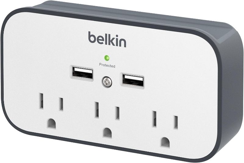 Photo 1 of Belkin Wall Surge Protector - 3 Outlet w/ 2 USB Ports Mount with Premium Protection Against Surges Safe Charge for Mobile Devices, Tablets & More (540 Joules)
