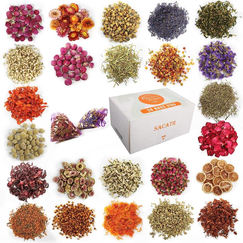 Photo 1 of 24 Bags Dried Flowers,100% Natural Dried Flowers Herbs Kit for Soap Making, DIY Candle Making,Bath - Include Rose Petals,Lavender,Don't Forget Me,Lilium,Jasmine,Rosebudsand More
