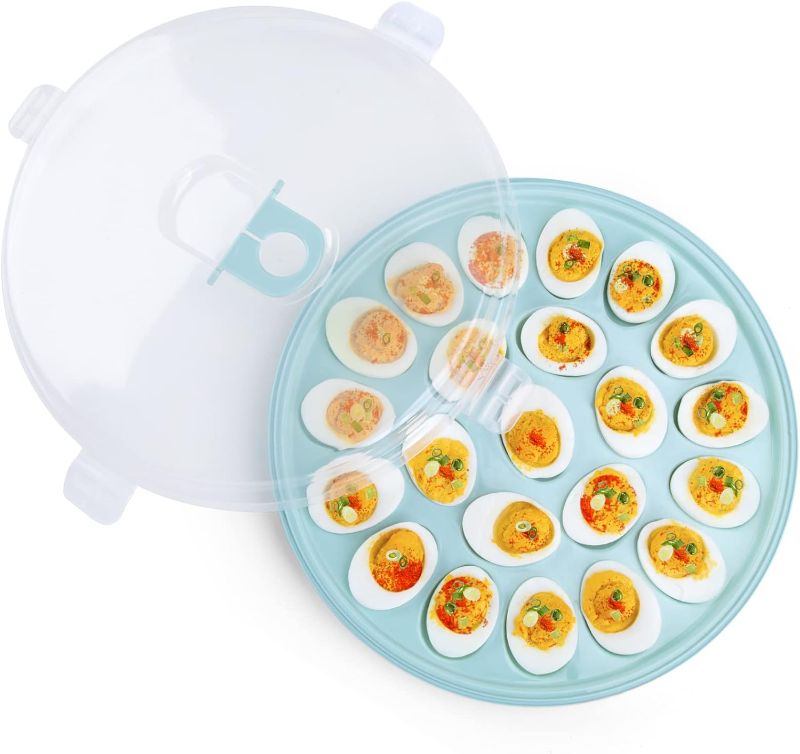 Photo 1 of Deviled Egg Tray with Lid, Deviled Egg Platter Container Carrier 22 Slots for Refrigerator Home Kitchen Supplies
