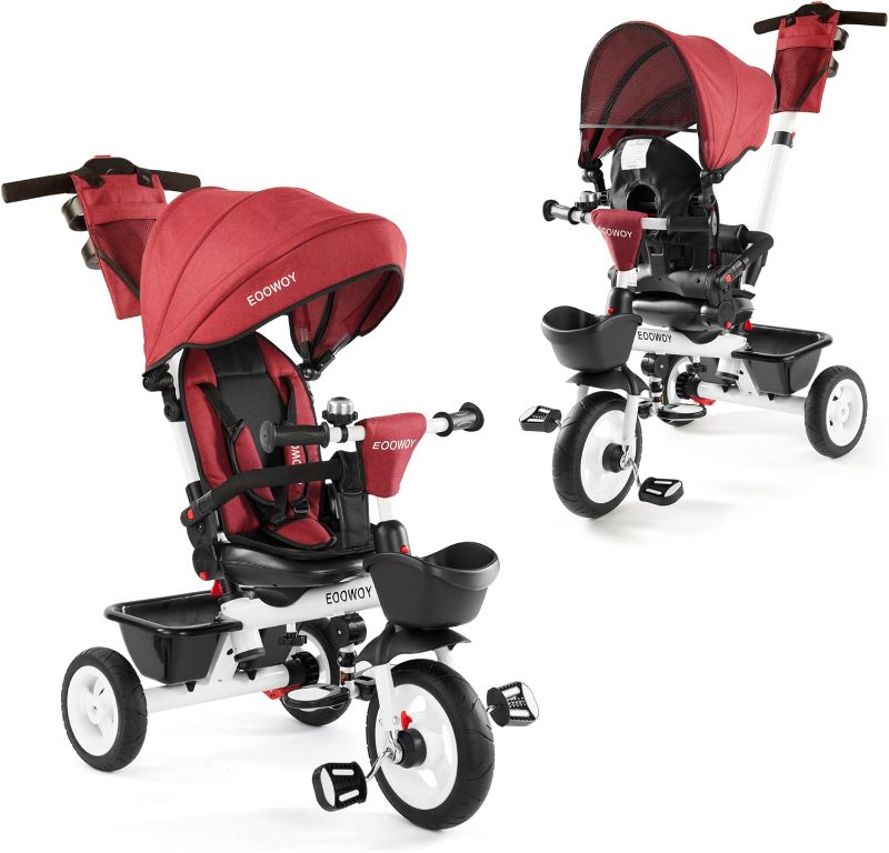 Photo 1 of Baby Trike, 6-in-1 Kids Tricycle with Adjustable Push Handle, Removable Canopy, Safety Harness for 18 Months - 5 Year Old(Red)
