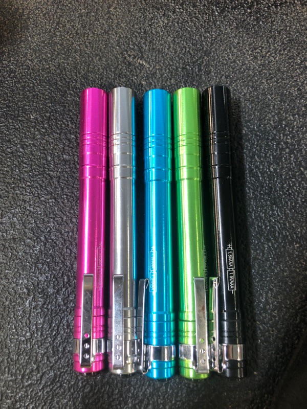 Photo 1 of 5-Pack LED Penlight Set with 10-Piece Pre-Installed Batteries, Aluminum Handheld Flashlights with Clip for Night Walks, Inspection, Emergency
