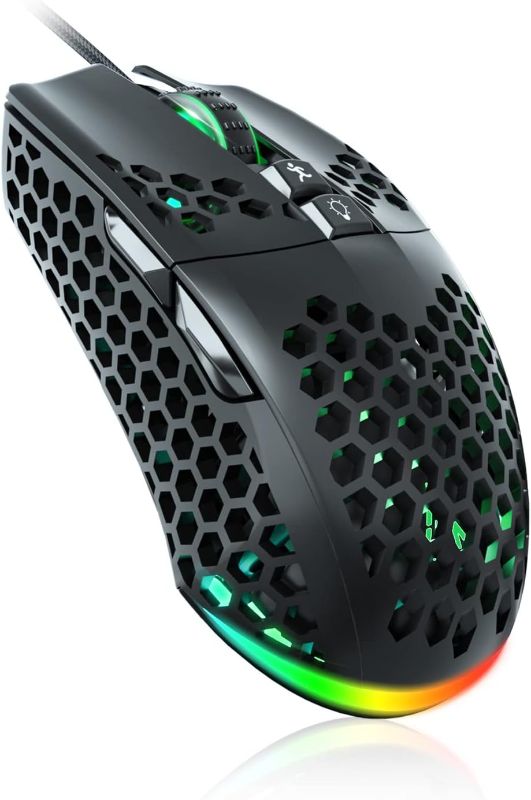 Photo 1 of RGB Wired Gaming Mouse with Honeycomb Shell,Adjustable 12800 DPI,7 Programmable Buttons,Lightweight Gaming Mice Ergonomic Computer Mouse Gaming for Windows/PC/Mac/Laptop Gamer
