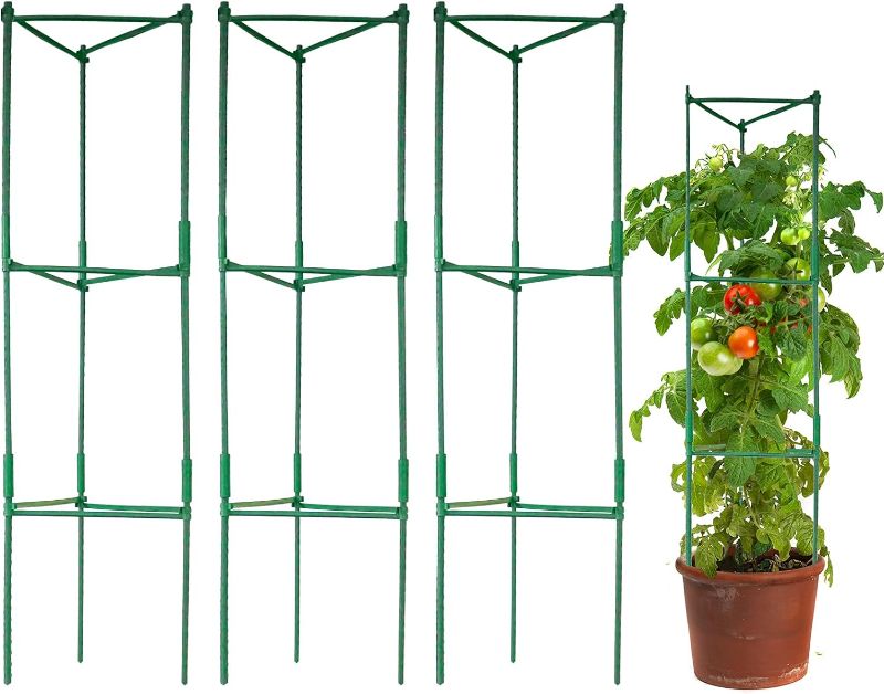 Photo 1 of 3Pack 48Inch/4ft Tomato Cages Garden Plant Stakes for Outdoor/Indoor with 15PCS Cable Ties Plant Vegetable Trellis for Vertical Climbing Plant Tomato Plant (Each Pack can be up to 48Inch)
