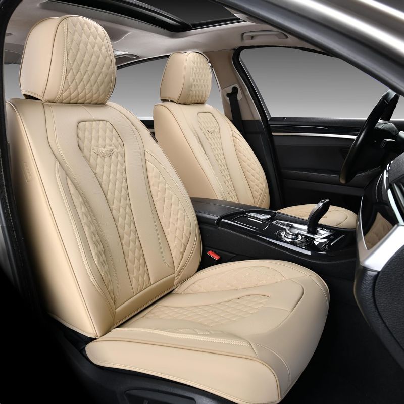 Photo 1 of Coverado Seat Covers, Car Seat Covers Full Set, Beige Car Seat Cover, Waterproof Front Seats Back Seat Covers, Seat Protector Universal Fit Most Cars
