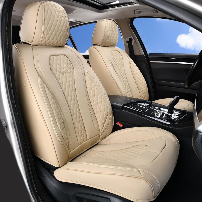 Photo 1 of Coverado Seat Covers, Car Seat Covers Front Seats, Beige Car Seat Cover, Waterproof Car Seat Covers, Car Seat Cushion, Front Car Seat Covers Leatherette Car Seat Protector Universal Fit Most Cars
