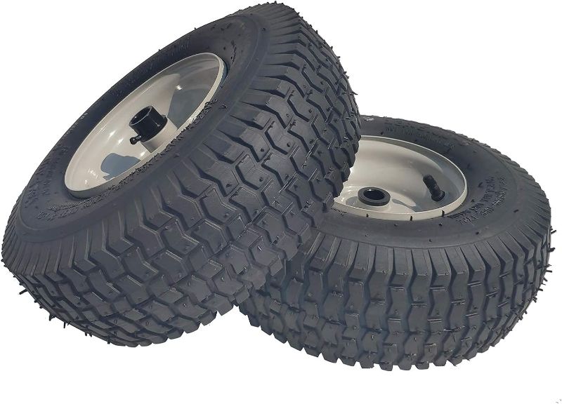 Photo 1 of 2 Pack 13x5.00-6 Lawn Tractor Pneumatic wheel,Wheelbarrow tire Turf Tread,3.13" hub length with steel rim,Flange ID 0.76''
