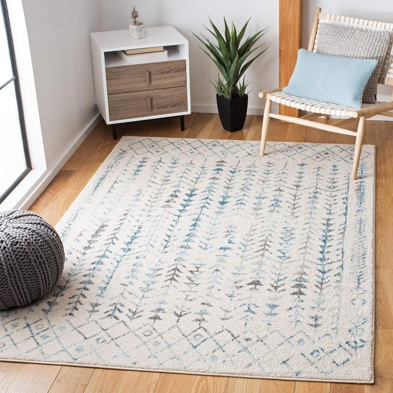 Photo 1 of SAFAVIEH Tulum Collection Area Rug - 6' x 9', Ivory & Turquoise, Moroccan Boho Distressed Design, Non-Shedding & Easy Care, Ideal for High Traffic Areas in Living Room, Bedroom (TUL262C)
