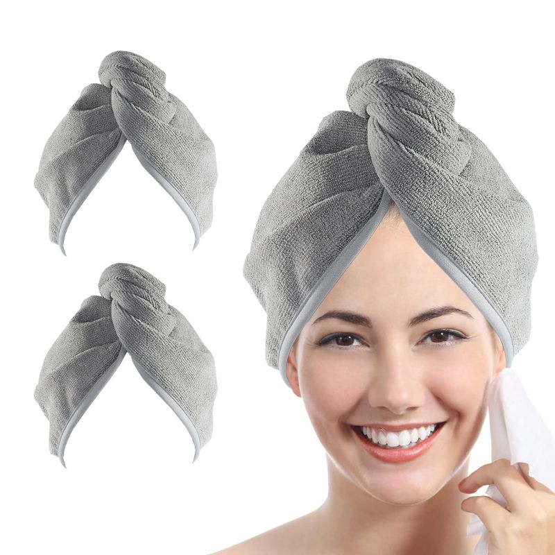 Photo 1 of 2 Pack Microfiber Hair Towels PURPLE AND GREY