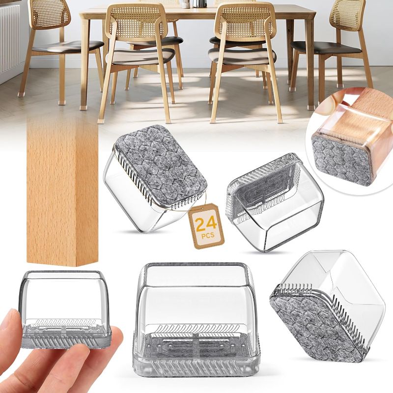 Photo 1 of 24PCS Rectangular Chair Leg Floor Protectors, Furniture Sliders, Non-Slip Felt Furniture Pads for Hardwood Floors, Silicone Cap Covers to Protect Floors,(Fit L :1.34-1.57", W: 0.87-1.18")
