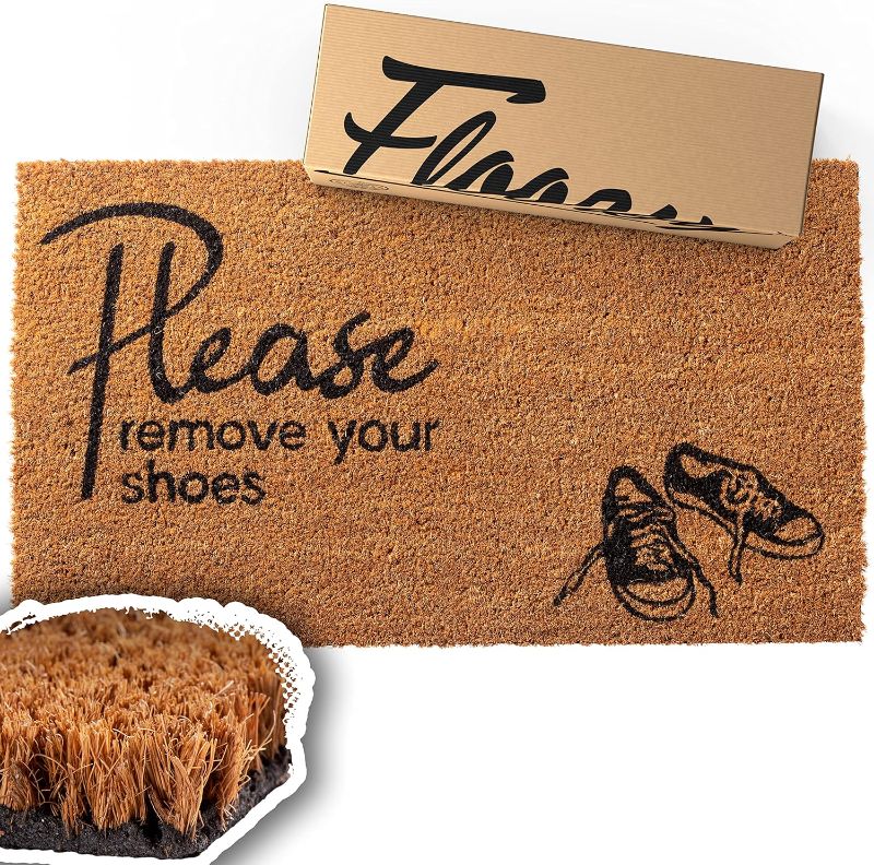 Photo 1 of 17x30 in, 5/8" Thick, Please Remove Your Shoes Coconut Coir Doormat, Shoe Scraper Outdoor Mat, Non-Slip Scrubbing Front Door Mat, Entryway Rug, Coco Fiber Welcome Mat, Shoes Off Doormat
