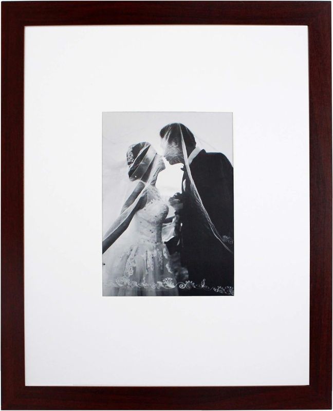 Photo 1 of 11x14 Dark Cherry Gallery Picture Frame with 5x7 Mat - Great Gift - Mat for Wedding and Celebration Signatures - Includes Attached Hanging Hardware and Desktop Easel - Display 5 x 7 or 11 x 14 Inch
