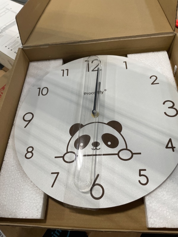 Photo 2 of 12 inch MDF Wall Clock, Battery Operated, Wooden Decorative Round Clock for Office, Bedroom, Living Room Panda 1 12 Inch