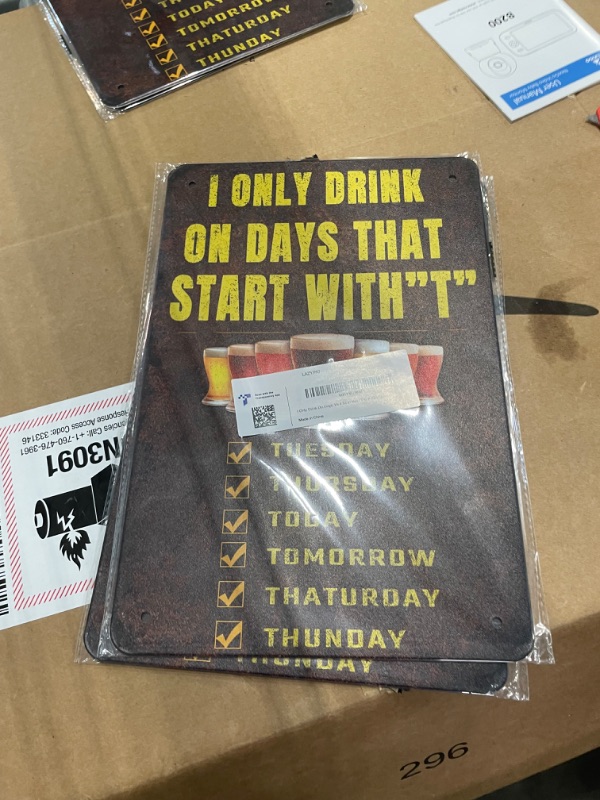 Photo 1 of 2 Pack Vintage Metal Wall Sign Funny Man Cave Decor Accessories for Home, Bar, Bathroom, Bedroom Unique Retro Tin Signs for Outdoor I Only Drink On Days That Start With“T”8 X 12 inche