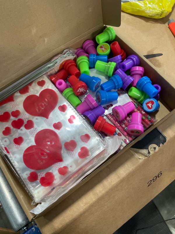 Photo 1 of Yexiya 230 Pieces Valentine's Day Stationery Set Valentines Classrooms Stationery Gifts Party Favors Class Reward Prizes Notebooks Stickers Stamps Rulers Pencils for Party Supplies