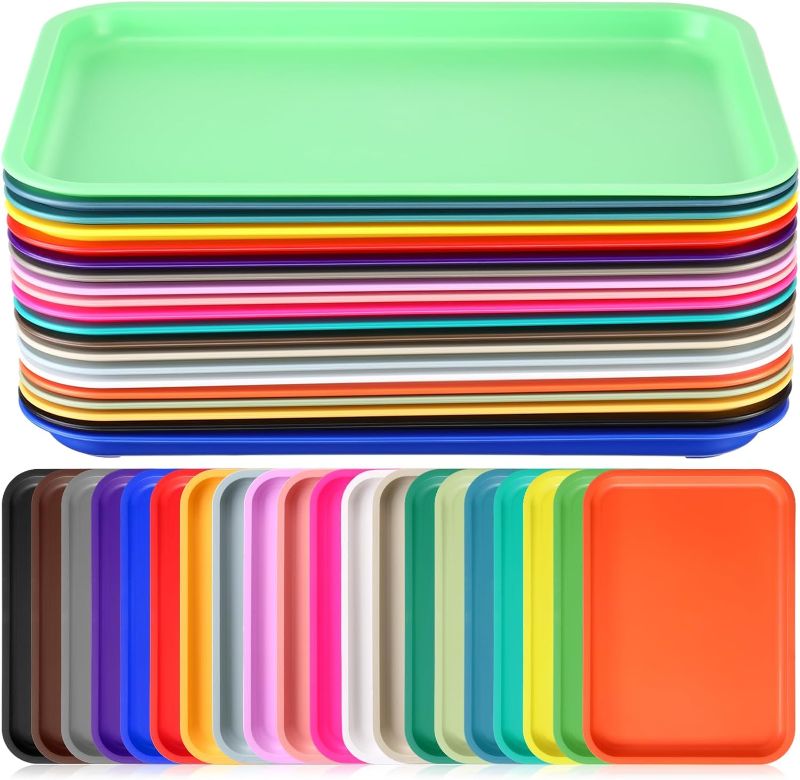 Photo 1 of  20 Pcs Plastic Fast Food Trays Bulk Restaurant Serving Trays Colorful Cafeteria Trays Rectangular Grill Prep Trays Serving Platter for Party Home School Coffee Hotel, 20 Colors (15 x 10 Inch)