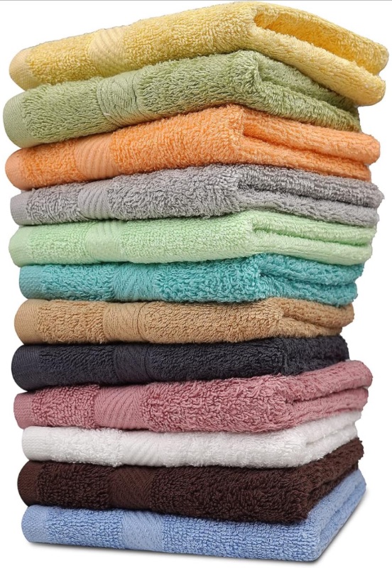 Photo 1 of 100% Cotton Bath Wash Cloths - 12 Pack - 12" x 12"- Highly Absorbent Soft Washcloths for Face, Gym Towels, Hotel Spa Quality, Reusable Multipurpose Towels (12 Pack, 12 Multi Colors)