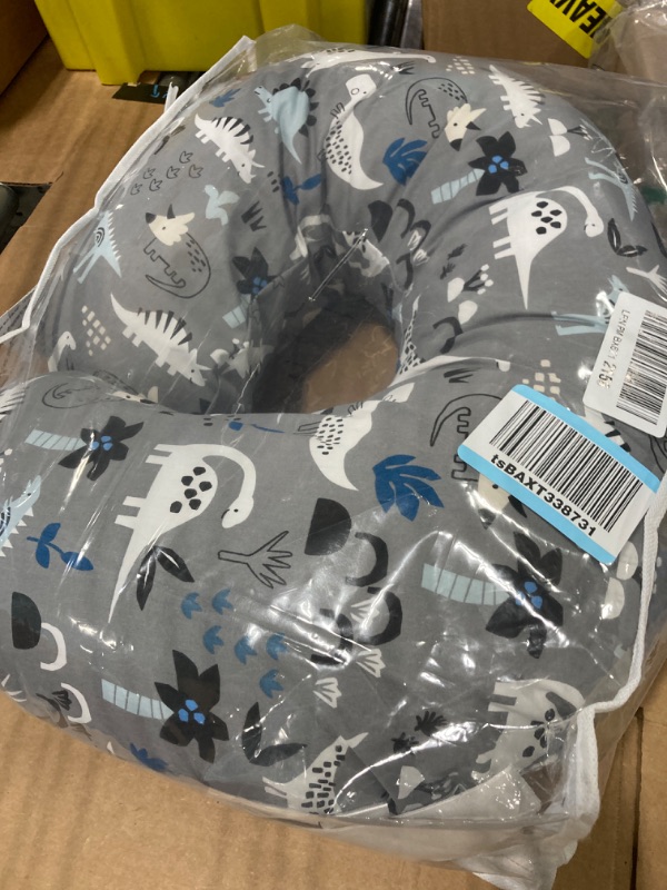 Photo 2 of Boppy Nursing Pillow and Positioner—Original | Gray Dinosaurs with White, Black and Blue | Breastfeeding, Bottle Feeding, Baby Support | With Removable Cotton Blend Cover | Awake-Time Support