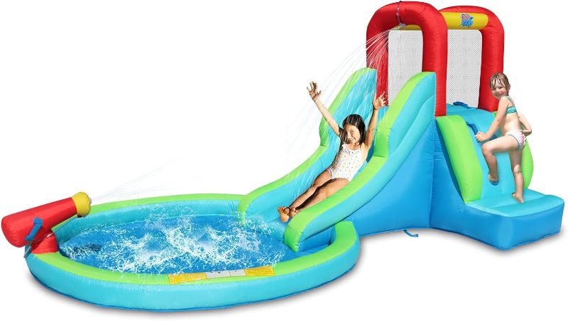 Photo 1 of ACTION AIR Inflatable Waterslide, Bounce House with Slide for Wet and Dry, Kids Backyard Waterpark for Summer Fun, Water Gun & Splash Pool for Age 3-6,...