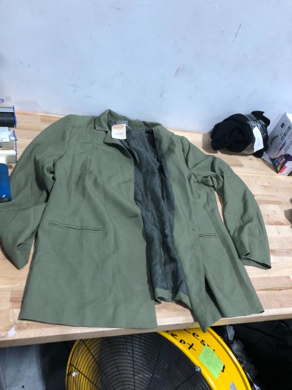 Photo 3 of **runs big for baggy look**KIRUNDO Women's 2024 Fall 2 Piece Blazer Set Casual Loose Long Blazer Jackets and Dressy Wide Leg Pant Suits with Pockets XLARGE Army Green 