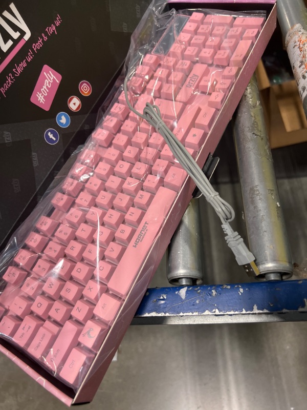 Photo 3 of Orzly Pink Gaming Keyboard RGB USB Wired Rainbow Keyboard Designed for PC Gamers, PS4, PS5, Laptop, Xbox, Nintendo Switch, RX-250 Hornet Edition