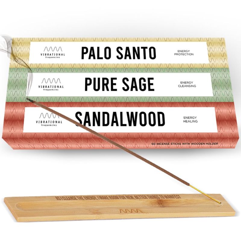 Photo 1 of Sage Smudge Incense Sticks for Energy Cleansing with Incense Holder, White Sage Incenses with Burner for Smudging (Sage, Palo Santo, Sandalwood) 2 Pack