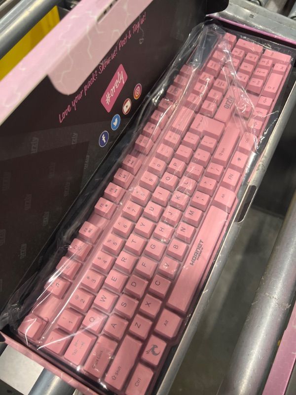 Photo 1 of Orzly Pink Gaming Keyboard RGB USB Wired Rainbow Keyboard Designed for PC Gamers, PS4, PS5, Laptop, Xbox, Nintendo Switch, RX-250 Hornet Edition