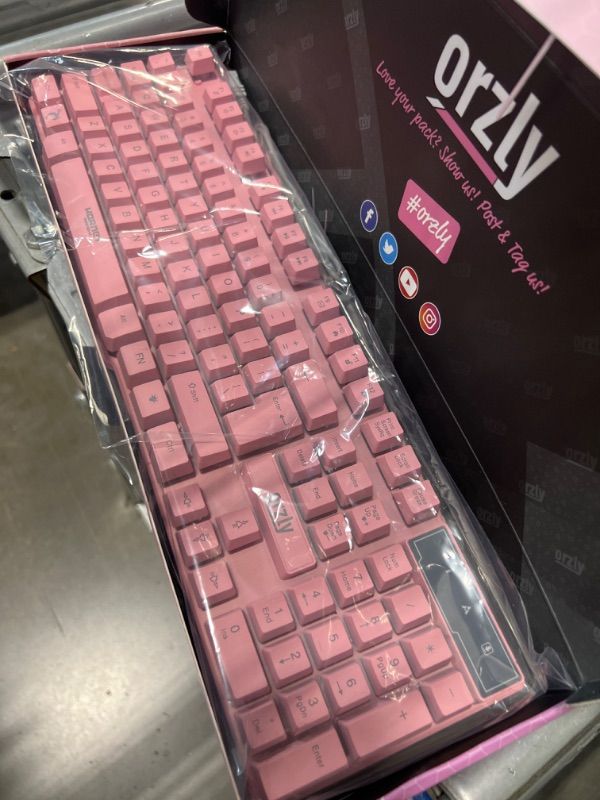 Photo 2 of Orzly Pink Gaming Keyboard RGB USB Wired Rainbow Keyboard Designed for PC Gamers, PS4, PS5, Laptop, Xbox, Nintendo Switch, RX-250 Hornet Edition