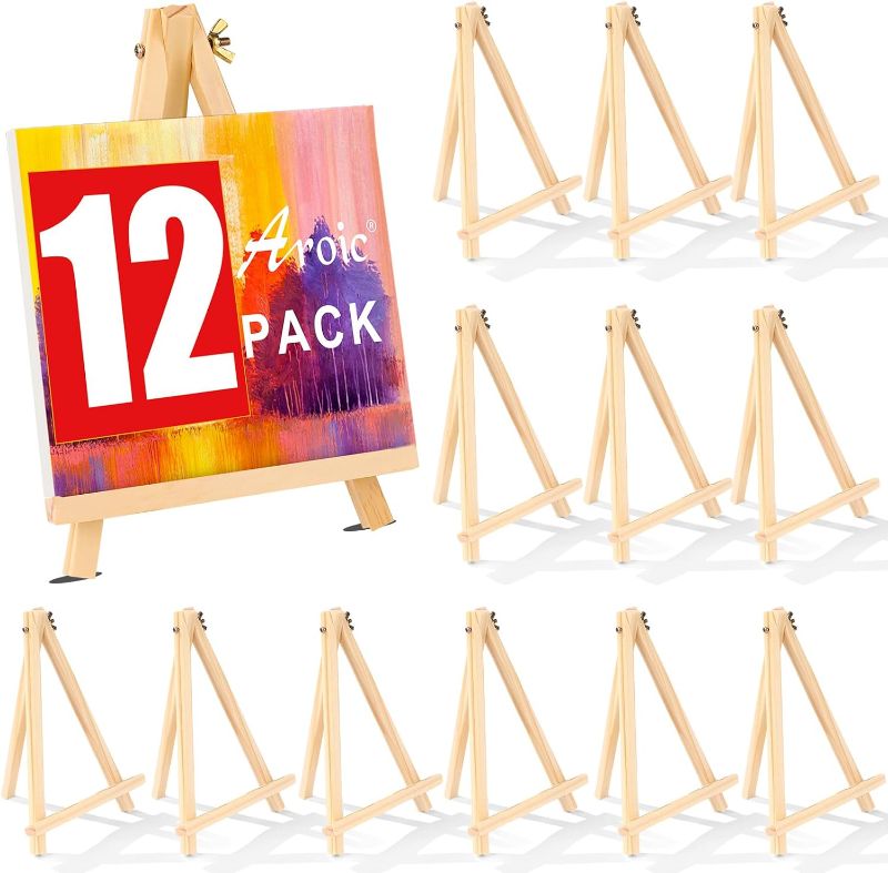 Photo 1 of 12 Pack 9 Inch Wood Easels, Easel Stand for Painting Canvases, Art, and Crafts, Tripod, Painting Party Easel, Kids Student Tabletop Easels for Painting,...