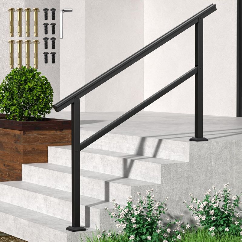 Photo 1 of 
SPACEEUP 5 Steps Handrails for Outdoor Steps 60"X35"Handrail for Stairs Outdoor Aluminum and Iron Stair Railing Fit 0 to 5 Steps Transitional...