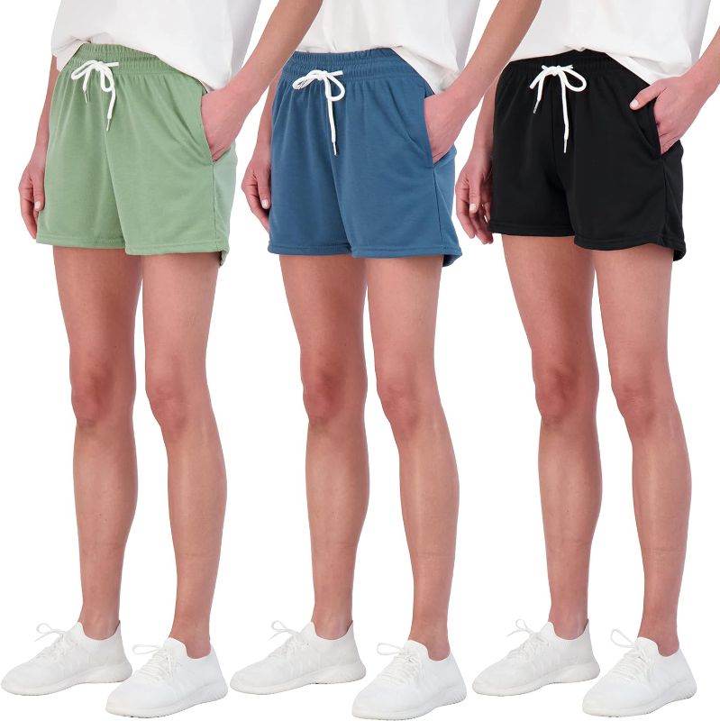 Photo 1 of Real Essentials 3 Pack: Womens Cotton French Terry 9" Bermuda Short Pockets-Casual Lounge Athletic - XL