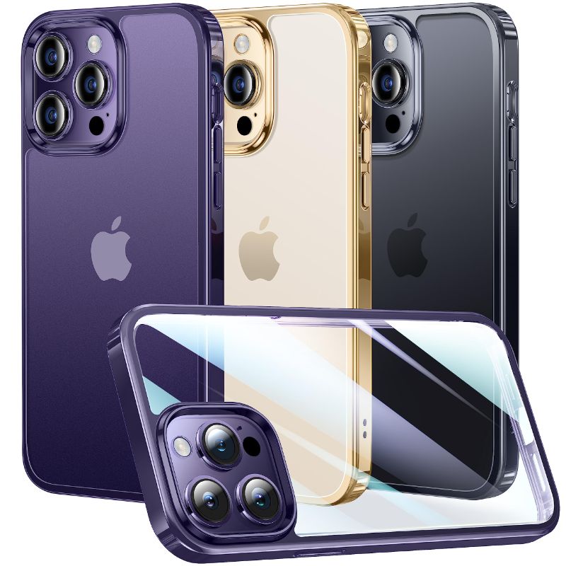 Photo 1 of Alphex Official Color Match for iPhone 14 Pro Case, Anti-Fingerprints, 10FT Military Grade Protective, Soft Glossy Bumper Matte Slim Women Men Phone Cover 6.1 inch, Deep Purple (2 pack)