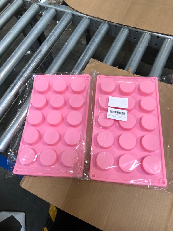Photo 1 of 2 PCS Pink Round Soap Molds,15 Cavity Cylinder Silicone Mold for Soap, Cake, Bread, Cupcake, Cheesecake, Cornbread, Muffin, Brownie (2 packs of 2)