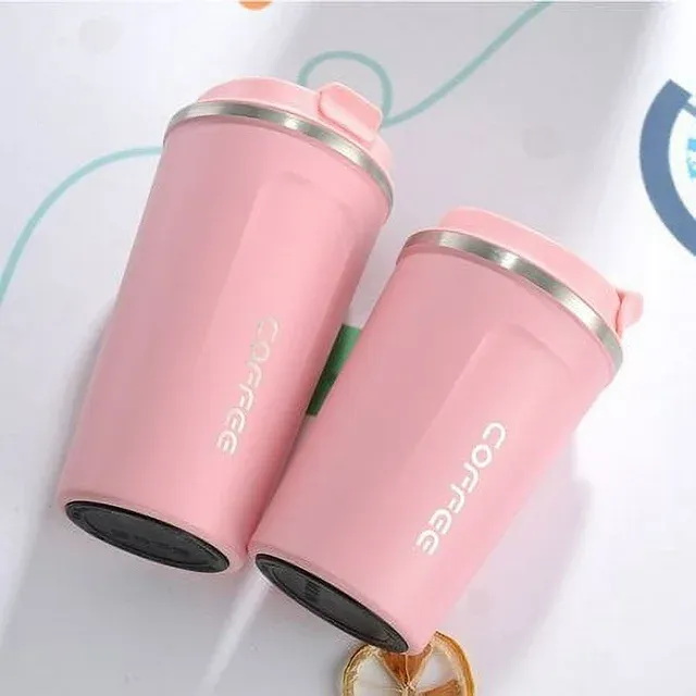 Photo 1 of 13oz Car Coffee Mug 304 Stainless Steel Thermal Cup - Portable and Stylish Cup for Coffee Lovers and Drivers - Press-in Lid, Anti-Slip Base, Non-Spill, Matte Finish(Pink)