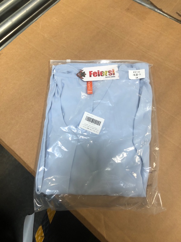 Photo 1 of Feiersi Women's V Neck 3/4 Sleeve Chiffon Shirts Business Casual Tops Work Blouses Small 004light Blue