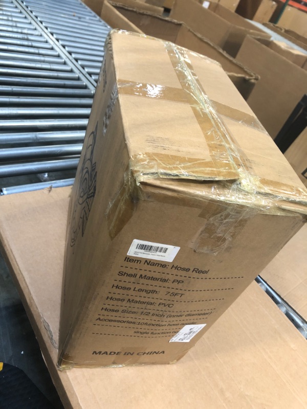 Photo 1 of REDUCTUS Retractable Garden Hose Reel, 75ft 1/2" Wall Mount Retractable Water Reel Automatic Rewind Lock Any Length, 180° Swivel Hose Reel Outside, 10 Pattern Hose Nozzle