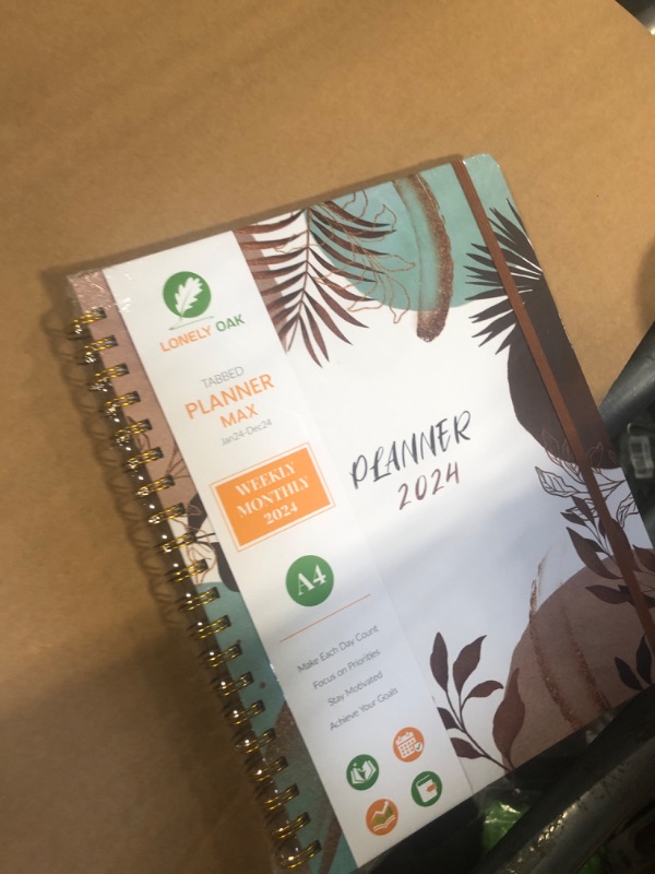 Photo 2 of 2024 Planner Large Weekly and Monthly, 8.5" x 11" Spiral Daily Planner 2024, A4 Agenda Schedule Planners & Organizers with Tabs from Jan to Dec.(Coffee Brown) A4 Coffee Brown