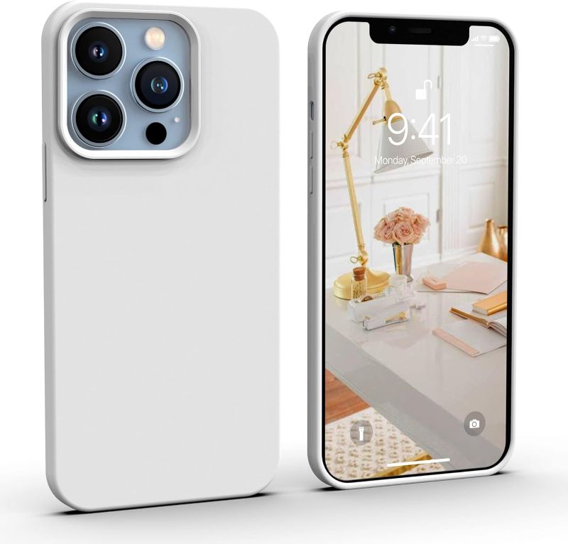 Photo 1 of Compatible with iPhone 13 6.1 Inches, Soft Scratch Resistant Liquid Silicone Fine Hole Shockproof Protective Case,White iphone 13 pro max White