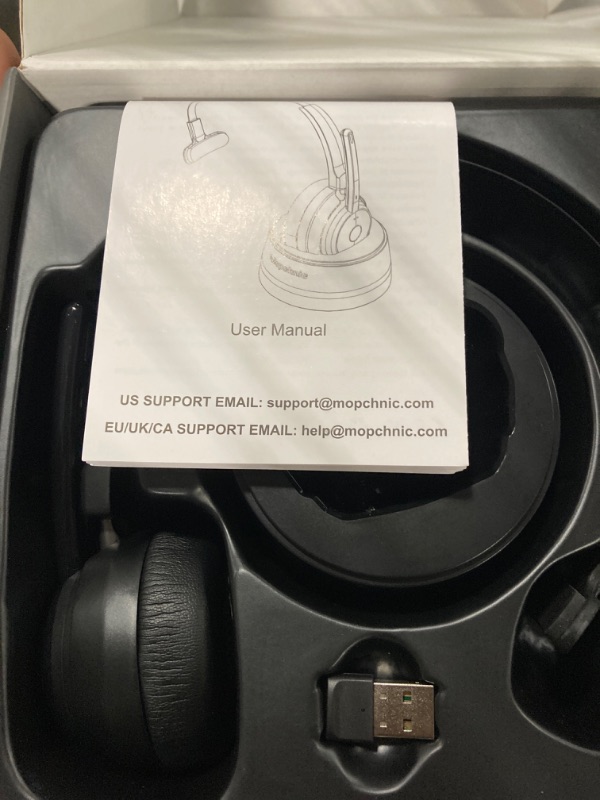 Photo 1 of Mopchnic Bluetooth Headset, Wireless Headset with Upgraded Microphone AI Noise Canceling, On Ear Bluetooth Headset with USB Dongle for Office Call Center Skype Zoom Meeting Online Class Trucker