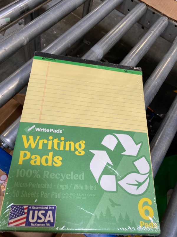 Photo 2 of WritePads Legal Pads 8.5"x11" Note pads,Wide Ruled Writing Pads,100% Recycle Paper Yellow Legal Pads,6 Pack,50 Sheets Per Notepads,Micro perforated Note Pads,Lined Pads,KSU-8461 Made in the USA Recycle-Canary 6 Pack 8.5 x 11