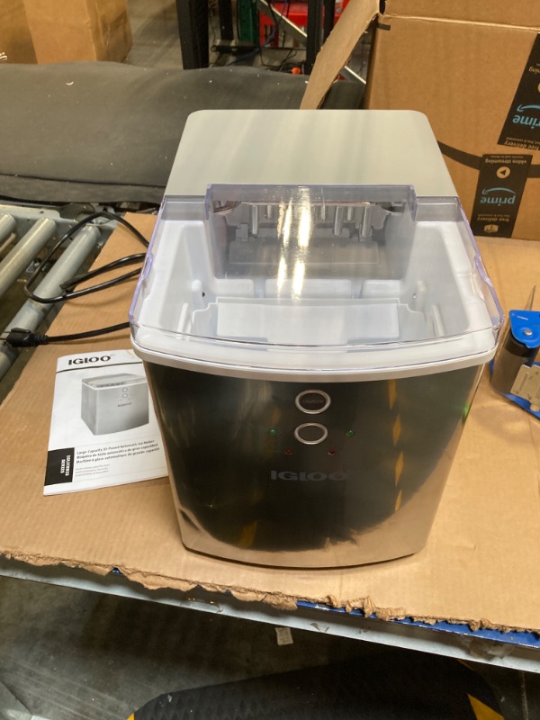 Photo 1 of Igloo Electric Countertop Ice Maker Machine - Automatic and Portable - 33 Pounds in 24 Hours - Ice Cube Maker - Ice Scoop and Basket - Ideal for Iced Coffee and Cocktails - Stainless Steel 33 lb Stainless Steel