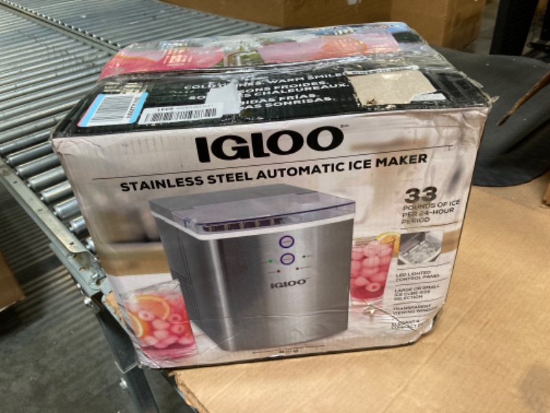 Photo 1 of Igloo Electric Countertop Ice Maker Machine - Automatic and Portable - 33 Pounds in 24 Hours - Ice Cube Maker - Ice Scoop and Basket - Ideal for Iced Coffee and Cocktails - Stainless Steel 33 lb Stainless Steel