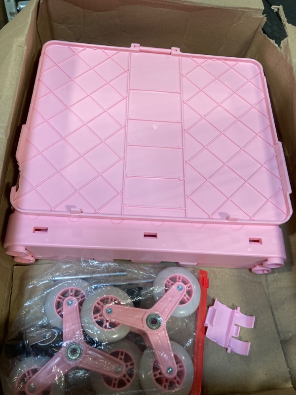 Photo 1 of Folding Shopping Cart with Stair Climbing Wheels, 75L Grocery Cart for Stairs with Telescoping Handle, Portable Rolling Crate for Shopping, Teachers Move Book and Art Tool, Office File Pink
