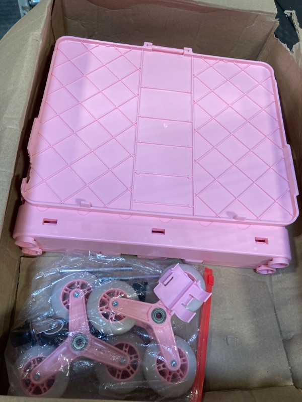 Photo 1 of Folding Shopping Cart with Stair Climbing Wheels, 75L Grocery Cart for Stairs with Telescoping Handle, Portable Rolling Crate for Shopping, Teachers Move Book and Art Tool, Office File Pink