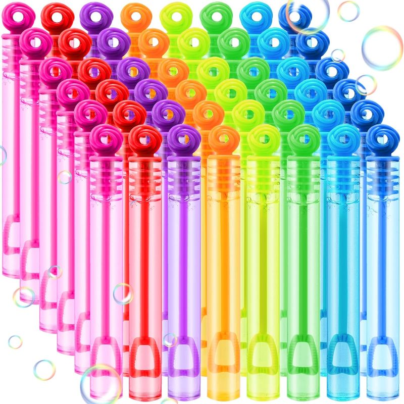 Photo 1 of 48 Pack Mini Bubble Wands,Colorful Bubbles Party Favors for Kids,8 Color Mini Bubble Wand Bulk Assortment Small Bubble Sticks for Boys & Girls Outdoor Toys Wedding Themed Birthday Carnival Prizes