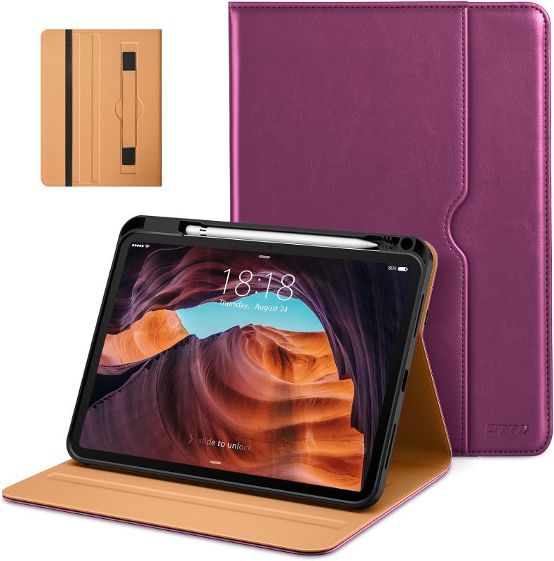 Photo 1 of DTTO for iPad Pro 11 Premium Leather Business Folio Stand Cover with Pencil Holder - Auto Wake/Sleep and Multiple Viewing Angles, Purple